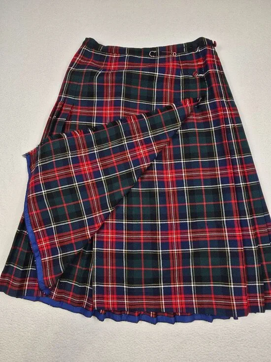 Aljean Canada Pure Virgin Wool Tartan Plaid Kilt Wrap Skirt Medium 30 Waist - Picture 2 of 5